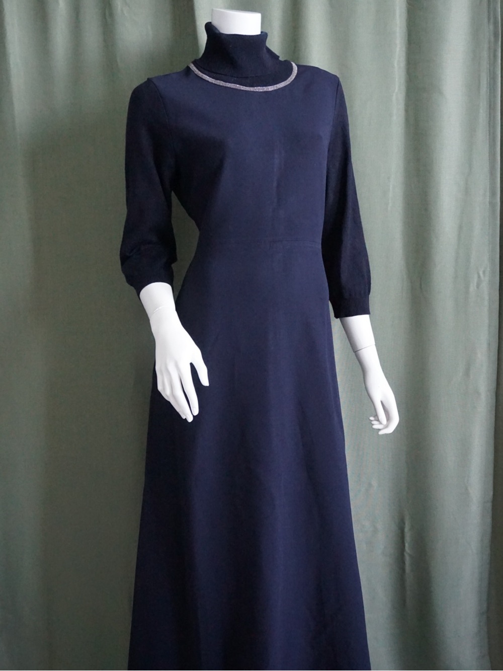 Fabiana Fillipi Cashmere Italy Embellished Navy Blue Knit Wool Maxi Dress